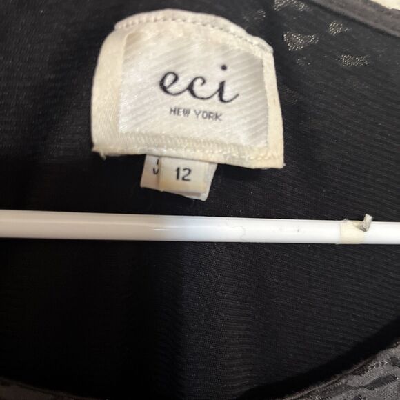 eci New York Charcoal Gray stretch mesh dress Knee Length Long Sleeve sz 12 - Picture 3 of 8